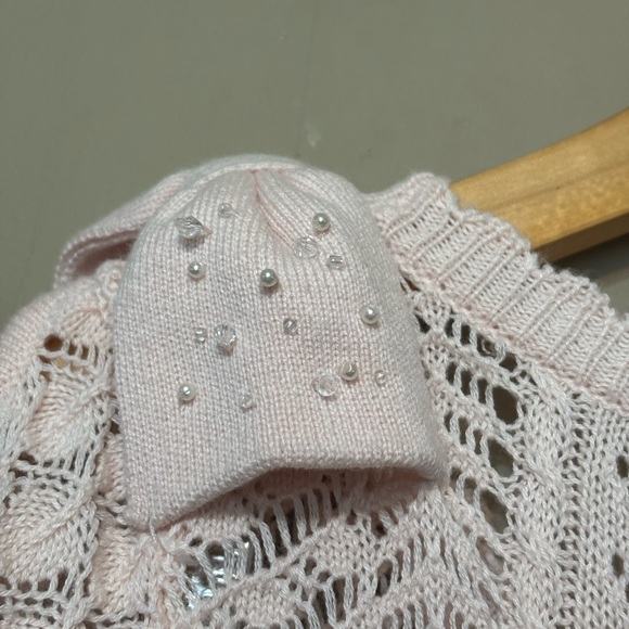 LODISPOTTO Crochet Knit Sweater, Collar Gems, Shoulder Bows Detail - Picture 9 of 10